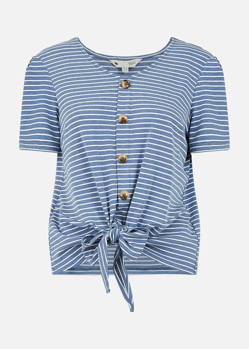 Yumi Blue Striped Jersey Button Detail Top - Size 10 Image 3