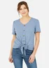 Yumi Blue Striped Jersey Button Detail Top - Size 10 Image 2