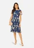 Yumi Navy Embroidered Floral Skater Dress - Size 8 Image 1