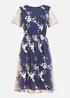 Yumi Navy Embroidered Floral Skater Dress - Size 8 Image 3