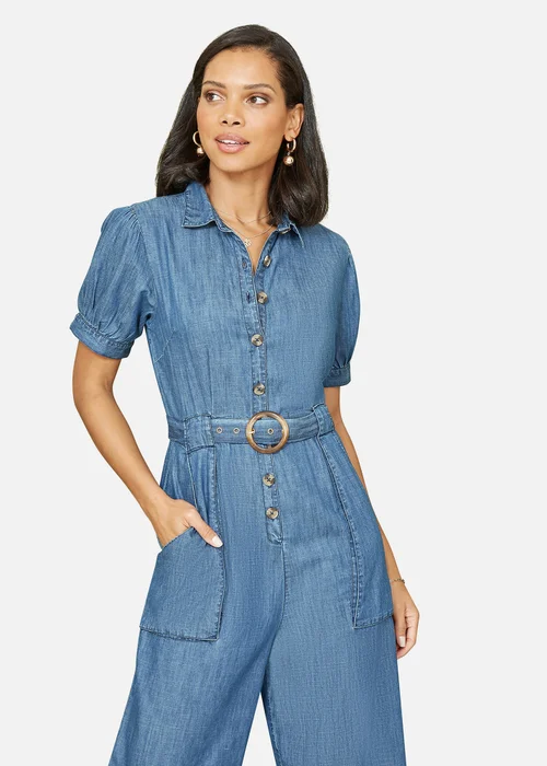 Yumi Blue Cotton Chambray Button Up Jumpsuit - Size 14 Image 2