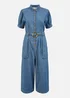 Yumi Blue Cotton Chambray Button Up Jumpsuit - Size 14 Image 3