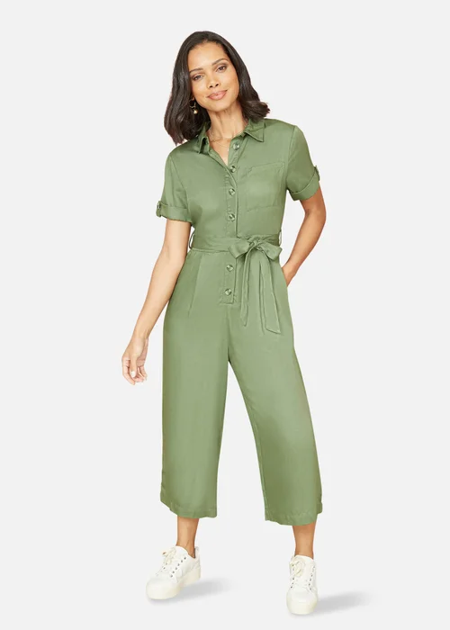 Yumi Green Twill Viscose Utility Jumpsuit - 8 Image 1