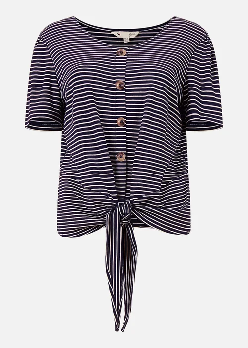 Yumi Navy Striped Jersey Button Detail Top - Size 14 Image 3