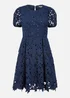 Yumi Navy Lace Skater Dress With Puff Sleeves - 10 Image 3