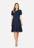 Yumi Navy Lace Skater Dress With Puff Sleeves - 10 Image 1