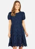 Yumi Navy Lace Skater Dress With Puff Sleeves - 10 Image 2