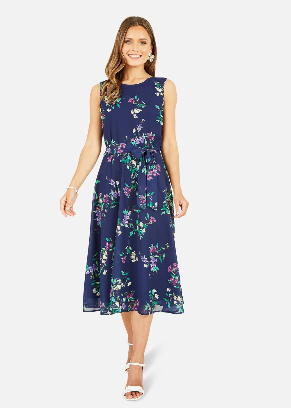 Yumi Navy Floral Print Midi Skater Dress - 8 Image 1