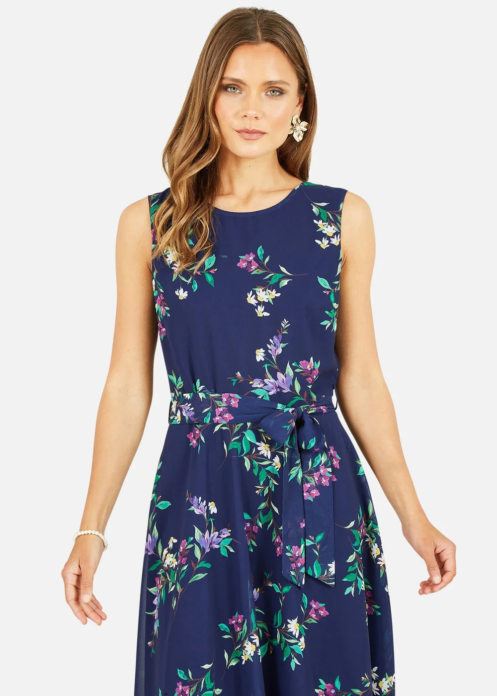 Yumi Navy Floral Print Midi Skater Dress - 8 Image 2
