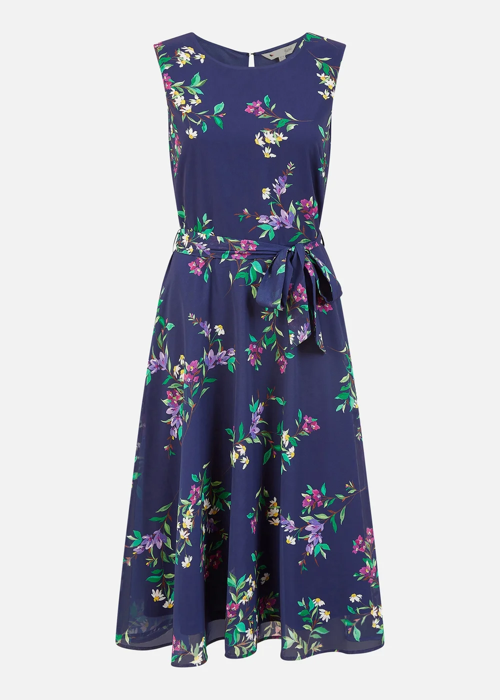 Yumi Navy Floral Print Midi Skater Dress - 16 Image 3