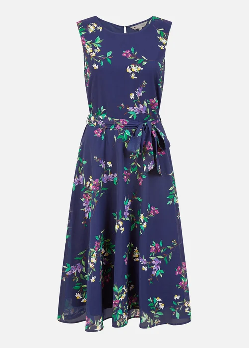 Yumi Navy Floral Print Midi Skater Dress - 8 Image 3