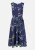 Yumi Navy Floral Print Midi Skater Dress - 8 Image 3