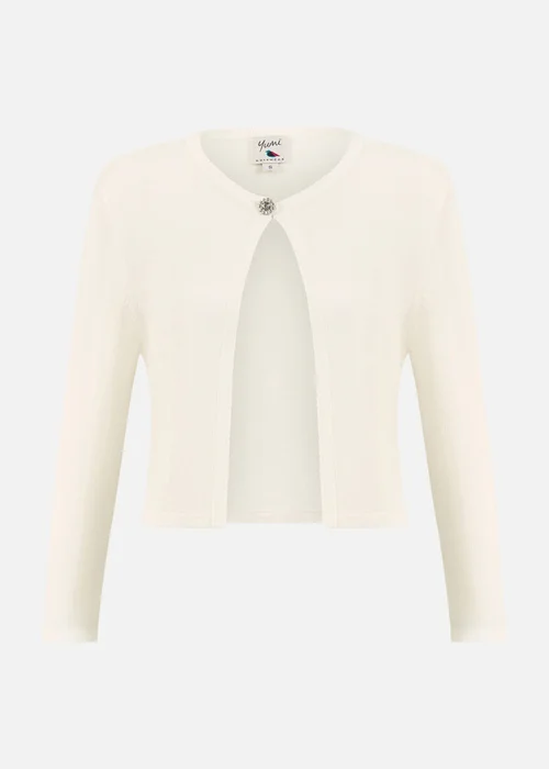 Yumi Ivory Diamante Button Cropped Cardigan - Small Image 3