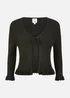 Yumi Black Tie Up Ribbed Cardigan With Frill Hem - Large Image 3
