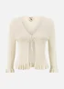 Yumi Ivory Tie Up Ribbed Cardigan With Frill Hem - Medium Image 3