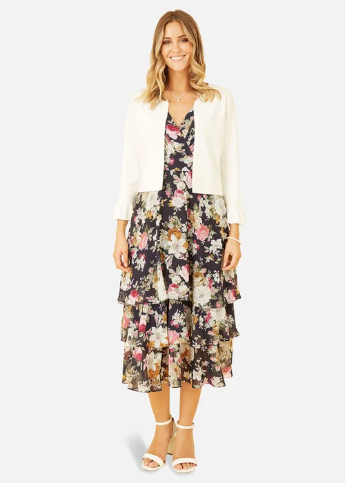 Yumi Ivory Cropped Cardigan With Bell Sleeves - Small Image 1