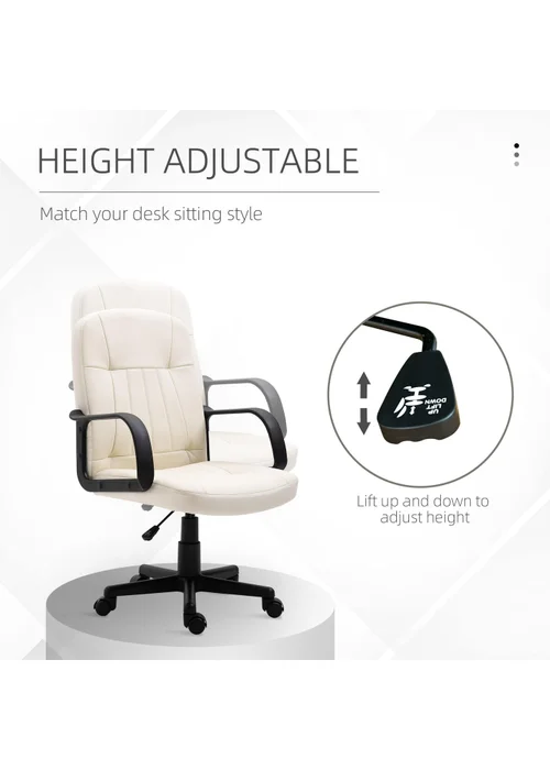 HOMCOM Cream PU Leather Swivel Office Chair (59.5cm x 60cm x 104cm) - One Size Image 4