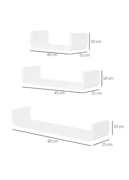 HOMCOM White U Shaped Shelf Set (60cm x 15cm x 10cm) - One Size Image 3