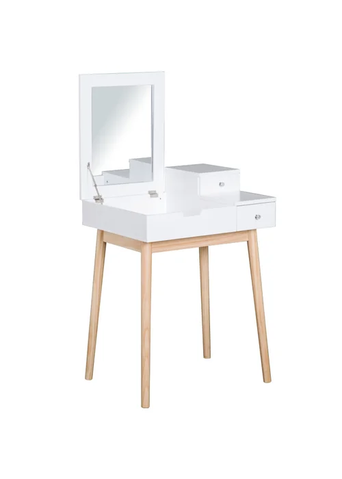 HOMCOM White Dressing Table 2 Drawers (60cm x 50cm x 85.5cm) - One Size Image 2