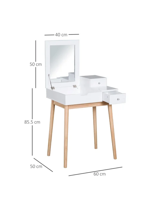 HOMCOM White Dressing Table 2 Drawers (60cm x 50cm x 85.5cm) - One Size Image 3