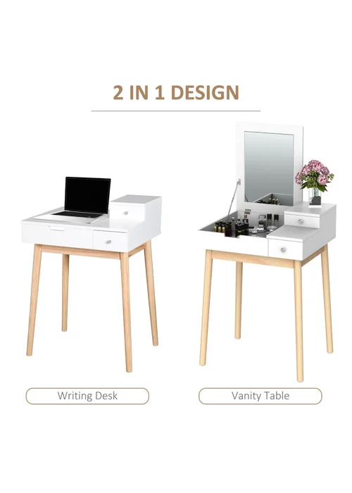 HOMCOM White Dressing Table 2 Drawers (60cm x 50cm x 85.5cm) - One Size Image 4