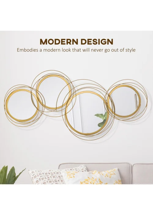 HOMCOM Gold Wall Art Decorative Mirror (107cm x 56cm x 4cm) - One Size Image 4