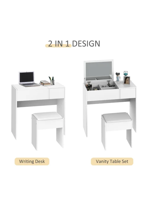 HOMCOM White Dressing Table Set with Flip-up Mirror (80cm x 40cm x 79cm) - One Size Image 4