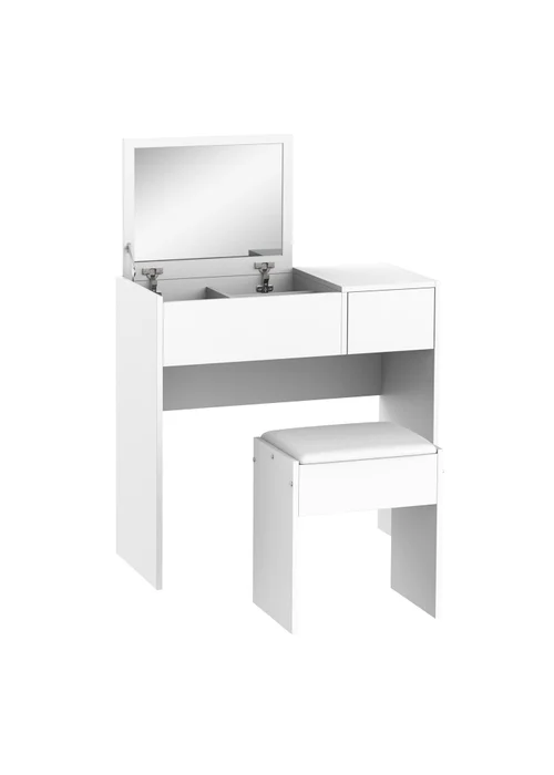 HOMCOM White Dressing Table Set with Flip-up Mirror (80cm x 40cm x 79cm) - One Size Image 2