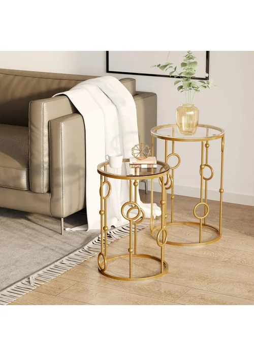 HOMCOM Gold Nesting Coffee Table Set of 2 (41cm x 41cm x 57cm) - One Size Image 3