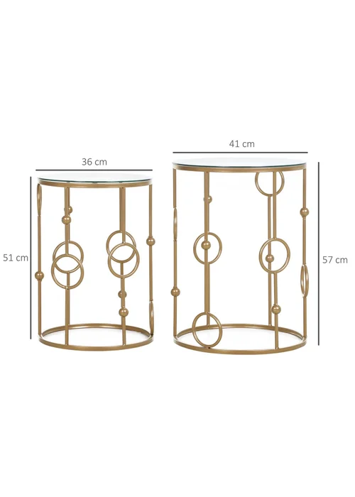 HOMCOM Gold Nesting Coffee Table Set of 2 (41cm x 41cm x 57cm) - One Size Image 4