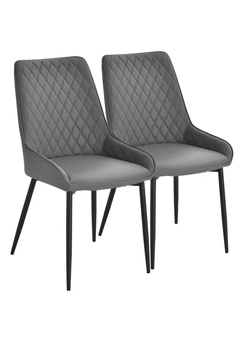 HOMCOM Grey Quilted PU Leather Dining Chairs Set of 2 (49cm x 60cm x 89cm) - One Size Image 2