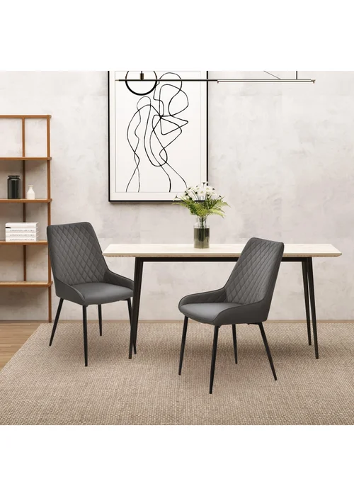 HOMCOM Grey Quilted PU Leather Dining Chairs Set of 2 (49cm x 60cm x 89cm) - One Size Image 3