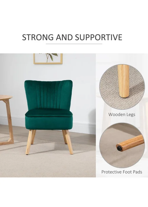 HOMCOM Green Velvet Accent Chair Occasional Tub (57cm x 68cm x 76cm) - One Size Image 4