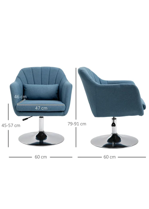 HOMCOM Blue Stylish Retro Linen Swivel Tub Chair (60cm x 60cm x 91cm) - One Size Image 3