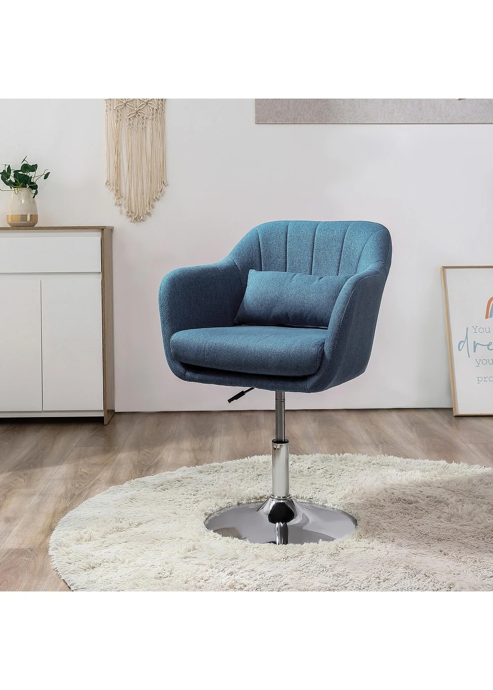 HOMCOM Blue Stylish Retro Linen Swivel Tub Chair (60cm x 60cm x 91cm) - One Size Image 1