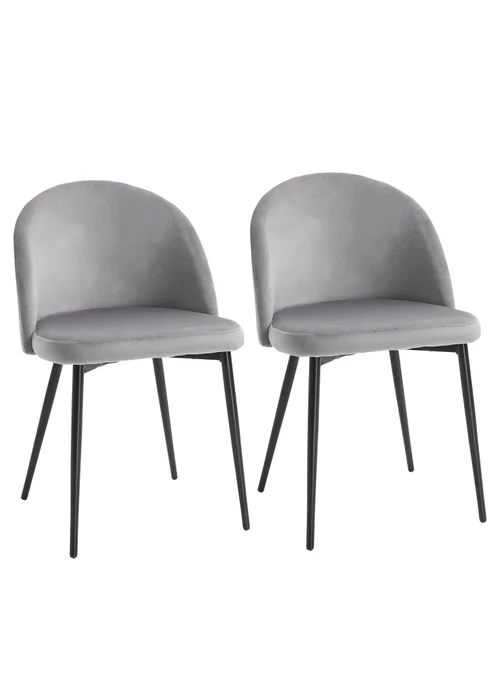HOMCOM Grey Upholstered Fabric Dining Chairs Set of 2 (49cm x 50cm x 77cm) - One Size Image 2