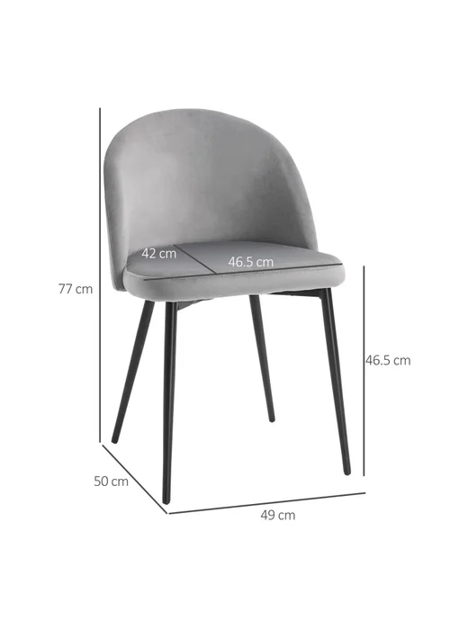 HOMCOM Grey Upholstered Fabric Dining Chairs Set of 2 (49cm x 50cm x 77cm) - One Size Image 3