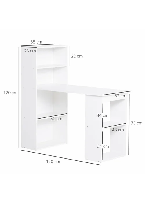 HOMCOM White Writing Table Workstation 6 Shelves (120cm x 55cm x 120cm) - One Size Image 3