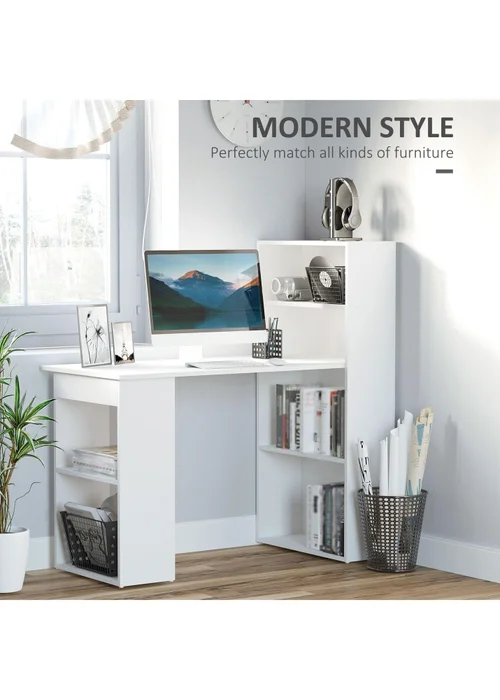 HOMCOM White Writing Table Workstation 6 Shelves (120cm x 55cm x 120cm) - One Size Image 4