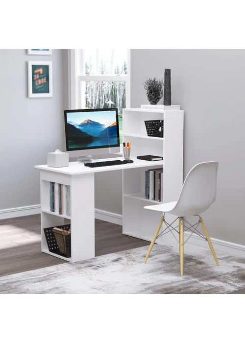 HOMCOM White Writing Table Workstation 6 Shelves (120cm x 55cm x 120cm) - One Size Image 1