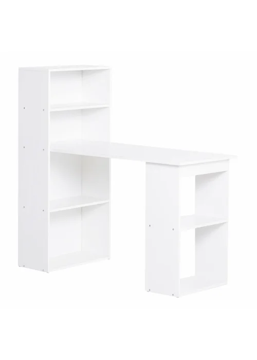 HOMCOM White Writing Table Workstation 6 Shelves (120cm x 55cm x 120cm) - One Size Image 2