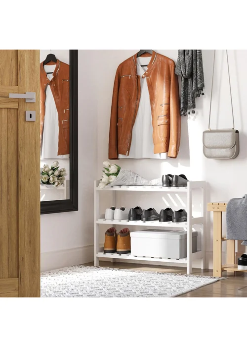 HOMCOM White 3-Tier Shoe Rack (70cm x 26cm x 57.5cm) - One Size Image 1