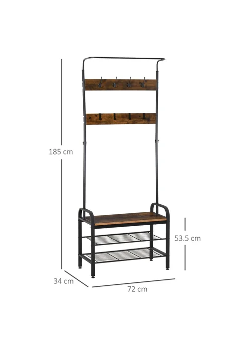 HOMCOM Natural Brown Industrial Coat Rack Stand (72cm x 34cm x 185cm) - One Size Image 3