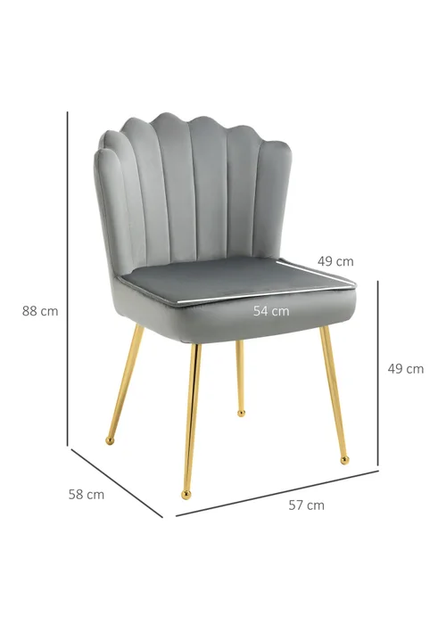 HOMCOM Grey Velvet-Feel Accent Chair (57cm x 58cm x 88cm) - One Size Image 3