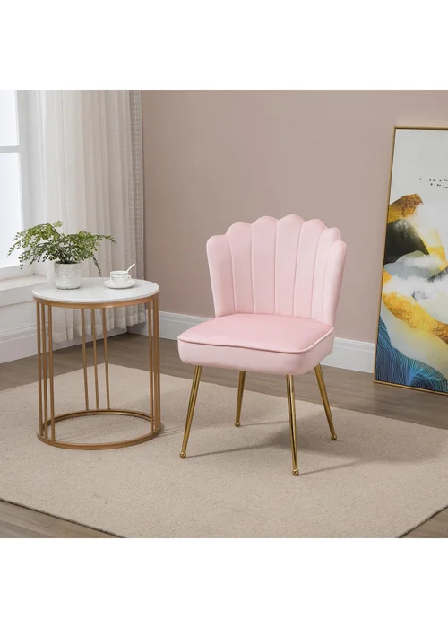 HOMCOM Pink Velvet-Feel Accent Chair (57cm x 58cm x 88cm) - One Size Image 1