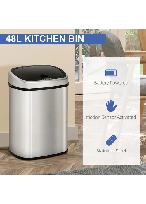 HOMCOM Chrome Sensor Dustbin Touchless Trash Can - One Size Image 4