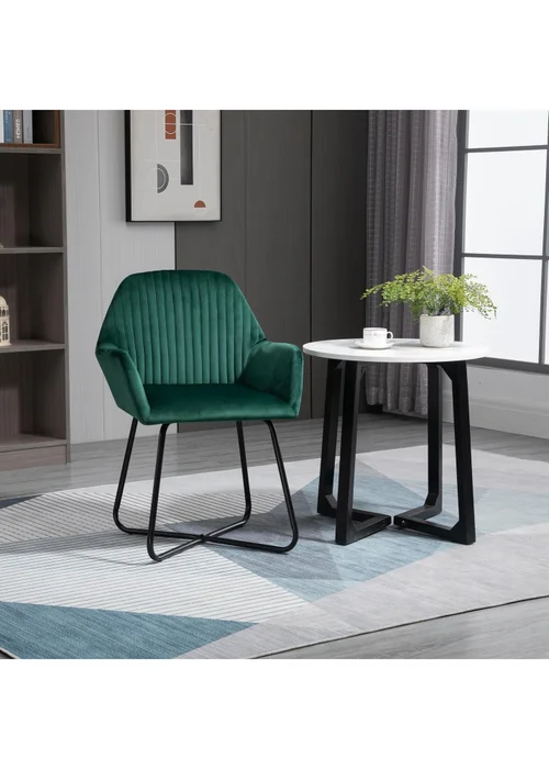 HOMCOM Green Velvet-Feel Upholstered Accent Chair (60cm x 56.5cm x 85cm) - No Size Image 1