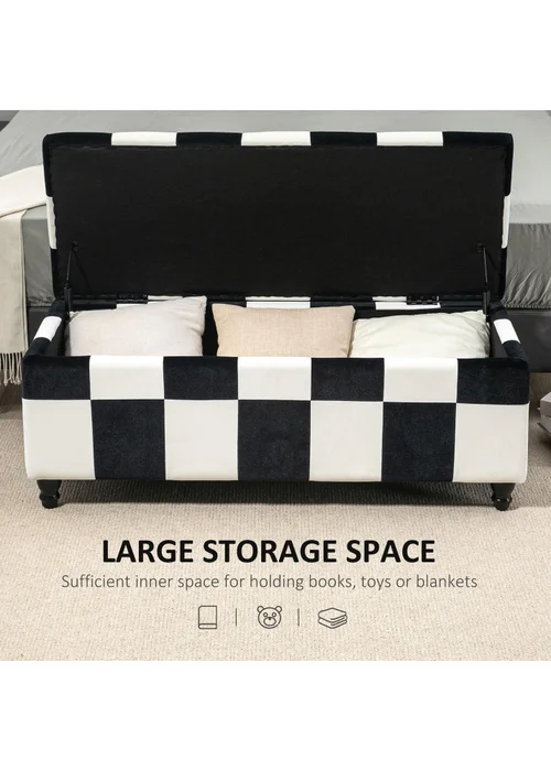 HOMCOM Velvet Storage Ottoman White (114cm x 47cm x 47cm) - One Size Image 4