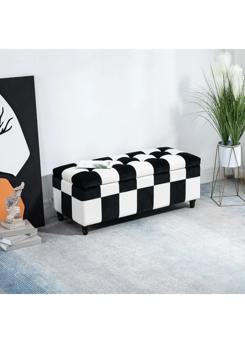 HOMCOM Velvet Storage Ottoman White (114cm x 47cm x 47cm) - One Size Image 1