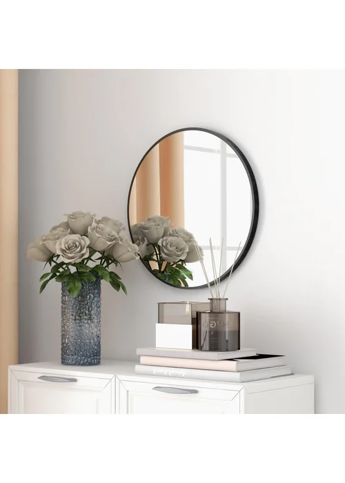 HOMCOM Black Kleankin Round Bathroom Mirror (40cm x 2cm x 40cm) - One Size Image 4